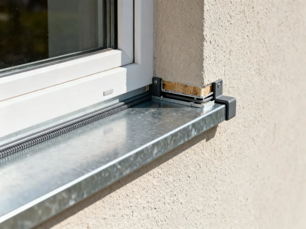 Metalowy parapet z elastycznymi zakończeniami bocznymi przy elewacji