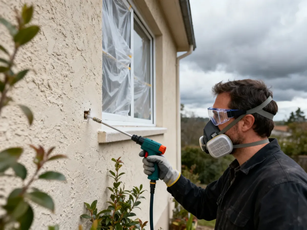 Bezpieczna próba czyszczenia elewacji z użyciem środków ochronnych